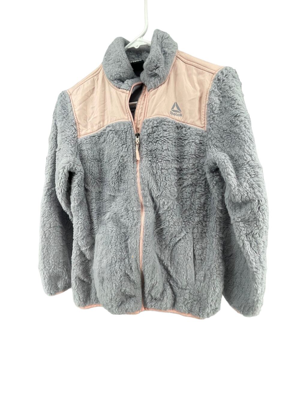 Reebok Girl Pink Gray Plush Sherpa Fleece Full Zip Jacket Youth Size Large 14/16
